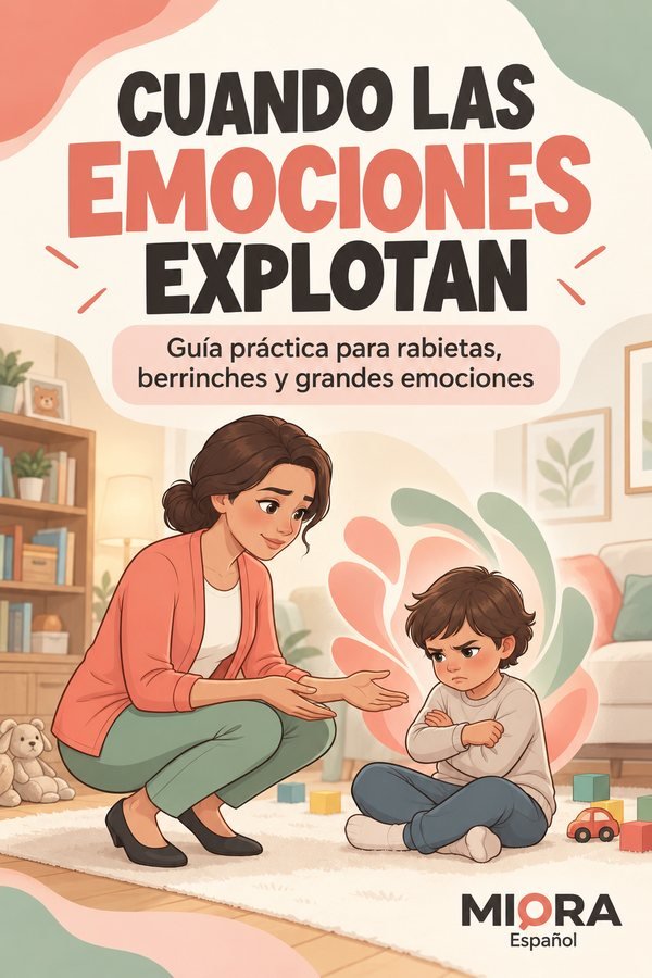 Portada de Cuando las Emociones Explotan, guía de MIORA Español sobre rabietas